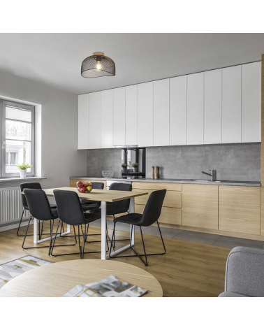 30cm ceiling light with metal base wood effect metal lampshade grid E27 60W