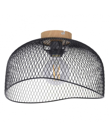 30cm ceiling light with metal base wood effect metal lampshade grid E27 60W