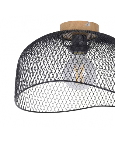 30cm ceiling light with metal base wood effect metal lampshade grid E27 60W