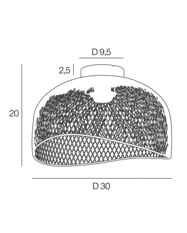 Plafón 30cm con base metal efecto madera pantalla metálica rejilla E27 60W