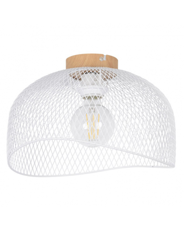 Plafón 30cm con base metal efecto madera pantalla metálica rejilla E27 60W