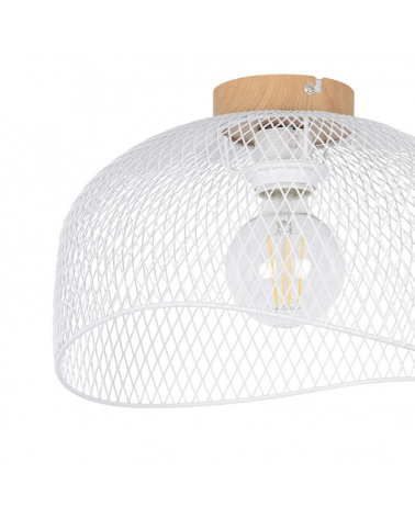 Plafón 30cm con base metal efecto madera pantalla metálica rejilla E27 60W