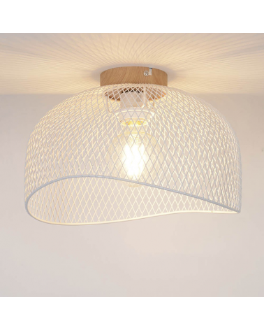 Plafón 30cm con base metal efecto madera pantalla metálica rejilla E27 60W