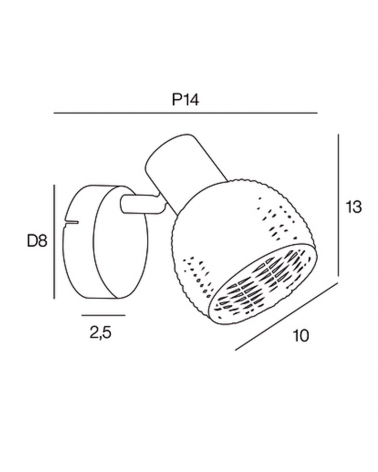 Aplique 10cm en metal blanco y pantalla forma de bola de ratán 40W E14