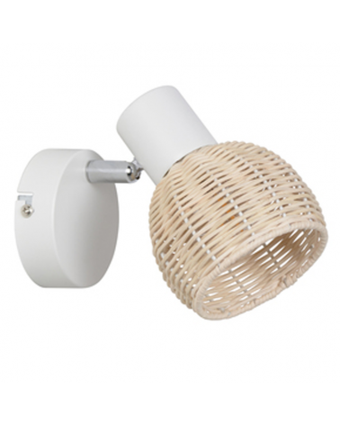 Wall light 10cm in white metal and lampshade in the shape of a rattan ball 40W E14