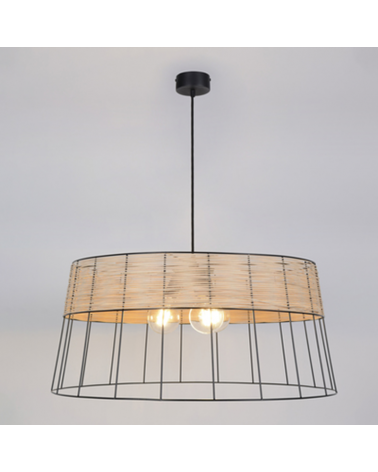 Ceiling lamp 78cm lampshade of metal rods and braided rattan with 3 sockets E27 15W