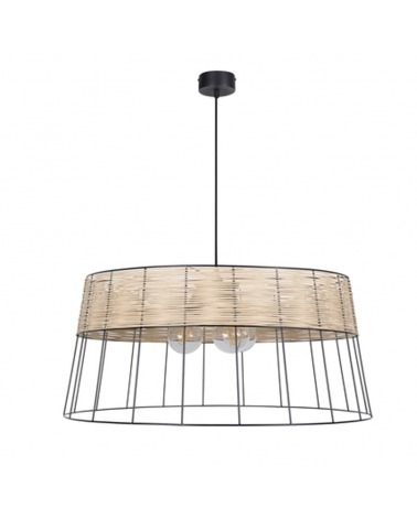 Lámpara de techo 78cm pantalla de varillas metal y ratán trenzado con 3 casquillos E27 15W