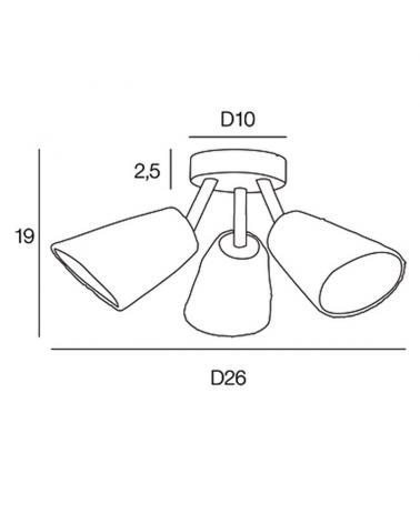 Plafón 3 focos 26,5cm de metal y rafia natural E14 15W