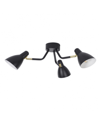 Ceiling lamp 3 spotlights 50cm in black metal with interior white lampshade E14 15W