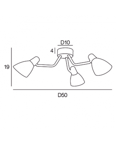 Ceiling lamp 3 spotlights 50cm in black metal with interior white lampshade E14 15W