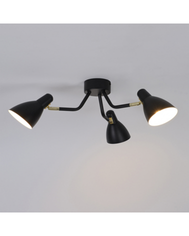 Ceiling lamp 3 spotlights 50cm in black metal with interior white lampshade E14 15W