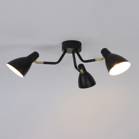 Ceiling lamp 3 spotlights 50cm in black metal with interior white lampshade E14 15W