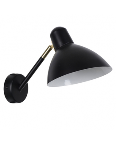 Wall light 17cm in metal with black and brass finish, adjustable lampshade E14 40W