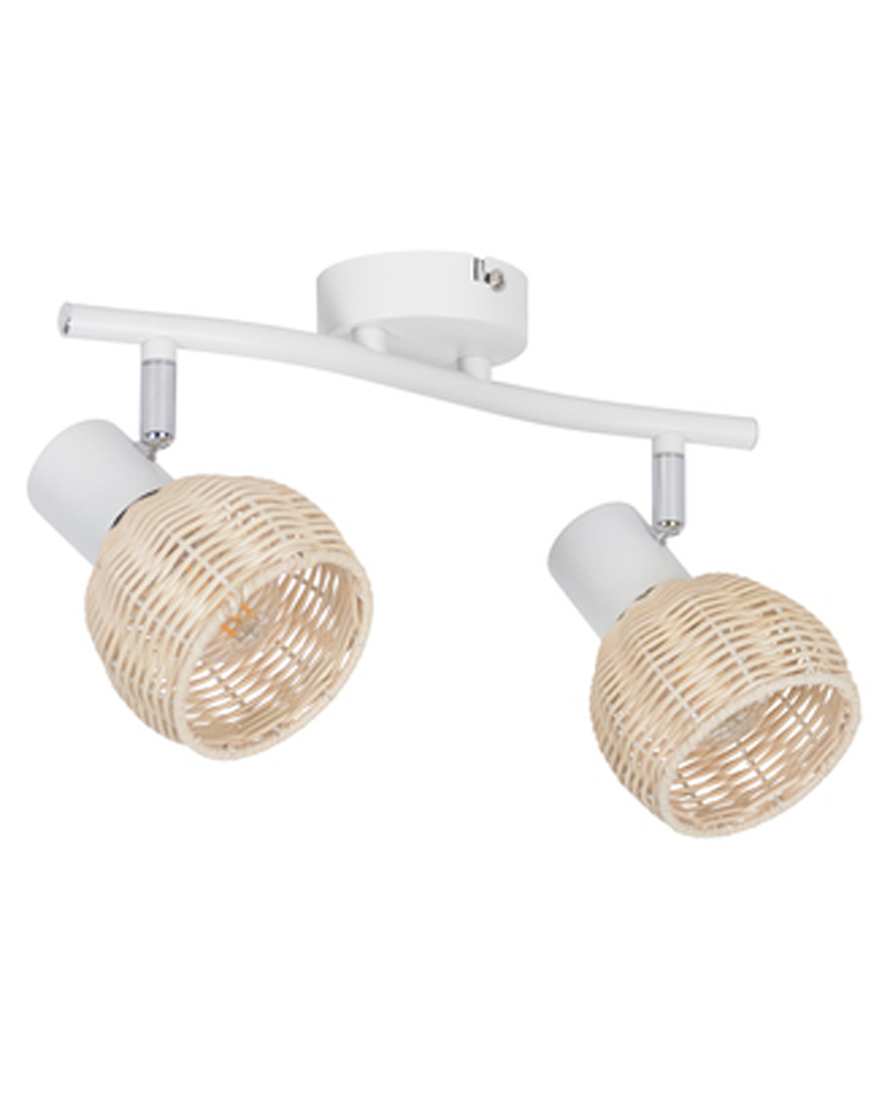 Regleta 2 focos 33cm en metal blanco y pantalla forma de bola de ratán 40W E14