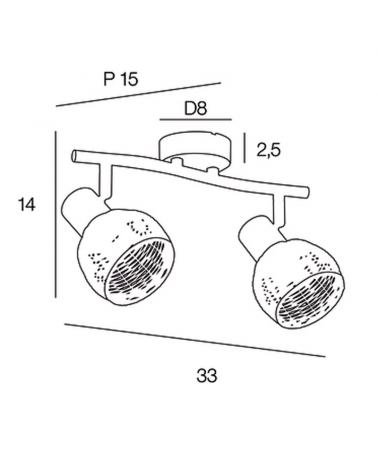 Regleta 2 focos 33cm en metal blanco y pantalla forma de bola de ratán 40W E14