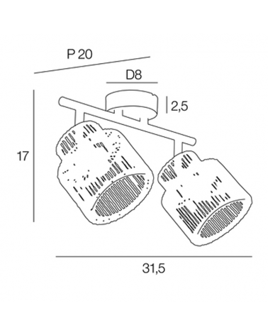 Regleta 2 focos 31,5cm de metal y pantalla de cuerdas papel trenzado E14 40W