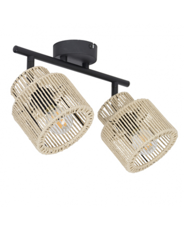 Regleta 2 focos 31,5cm de metal y pantalla de cuerdas papel trenzado E14 40W