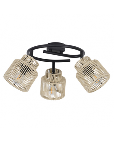 Ceiling lamp 3 spotlights 63cm metal and braided paper lampshade E14 40W