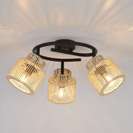 Ceiling lamp 3 spotlights 63cm metal and braided paper lampshade E14 40W