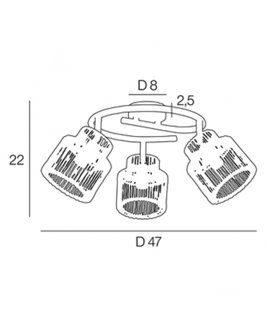 Plafón 3 focos 63cmde metal y pantalla de cuerdas papel trenzado E14 40W