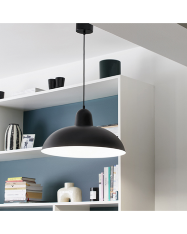 Lámpara de techo 48cm en metal negro con interior de pantalla blanca E27 60W