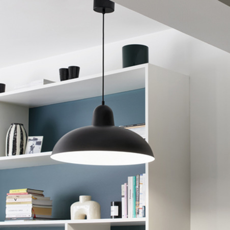Lámpara de techo 48cm en metal negro con interior de pantalla blanca E27 60W