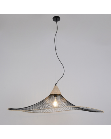 Lámpara de techo 110cm varillas de metal y ratán E27 60W