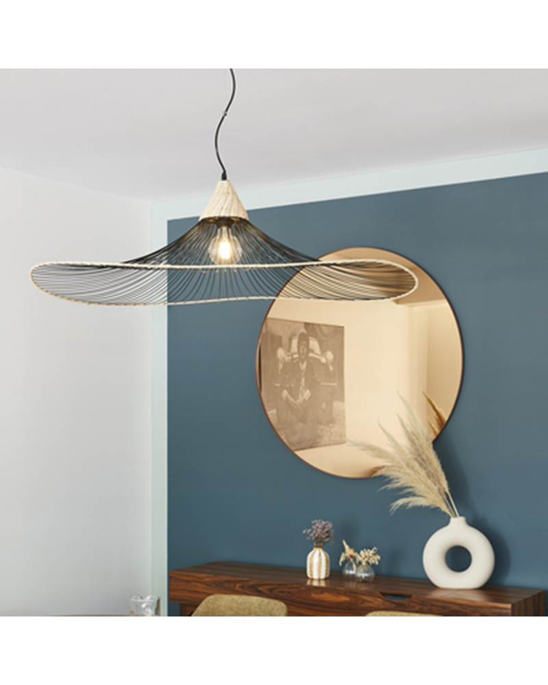 Lámpara de techo 110cm varillas de metal y ratán E27 60W