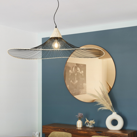Ceiling lamp 110cm metal rods and rattan E27 60W