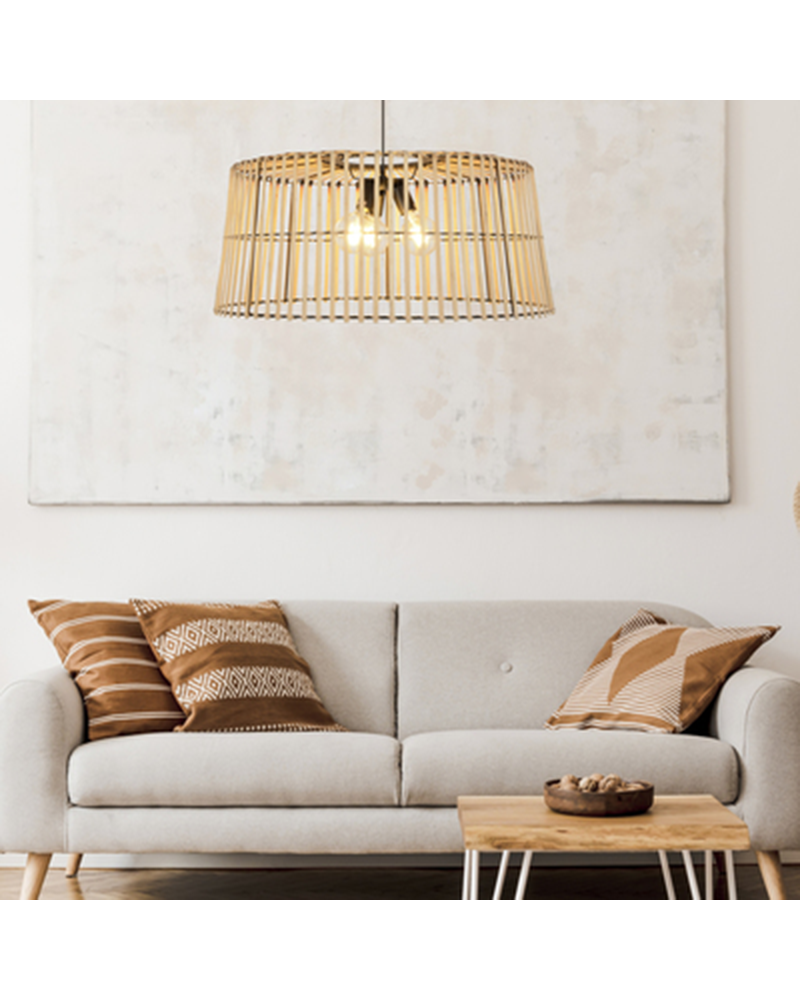 Ceiling lamp 78cm natural bamboo 3 sockets E27 15W