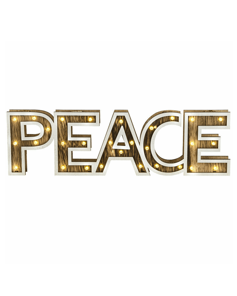 PEACE wooden sign 38cm LED