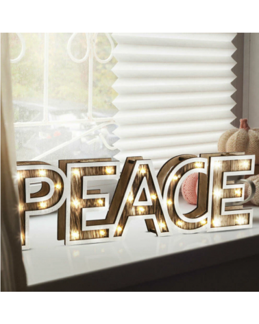 Rotulo de madera 30cm LED PEACE