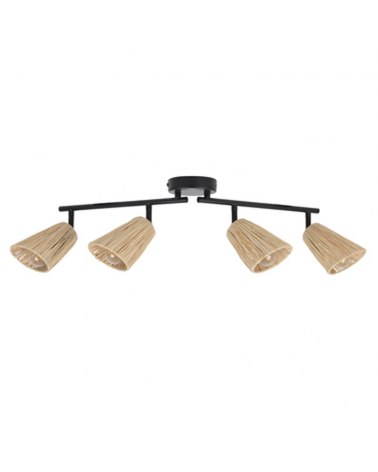 4 spotlight strip 60cm in metal and natural raffia E14 15W