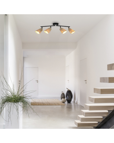 4 spotlight strip 60cm in metal and natural raffia E14 15W