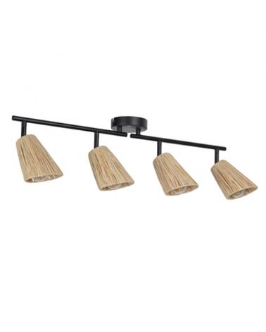 4 spotlight strip 60cm in metal and natural raffia E14 15W