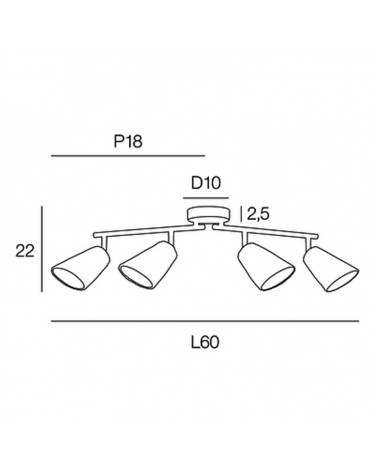 4 spotlight strip 60cm in metal and natural raffia E14 15W
