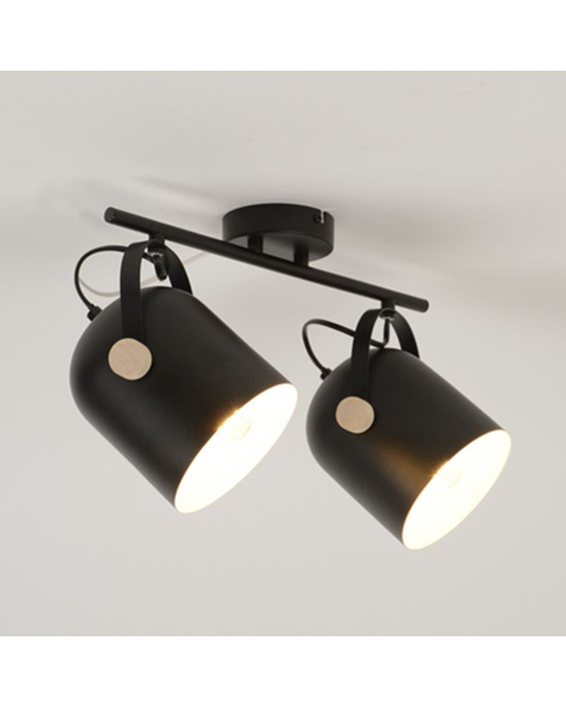 Regleta 2 focos 45cm de metal con madera E27 40W