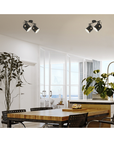 Regleta 2 focos 45cm de metal con madera E27 40W