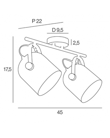 Regleta 2 focos 45cm de metal con madera E27 40W