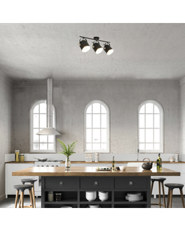 Strip 3 spotlights 65cm metal with wood E27 40W