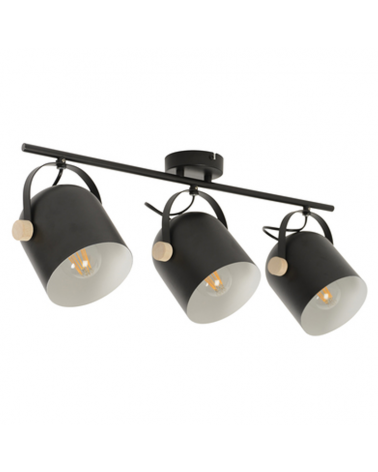 Strip 3 spotlights 65cm metal with wood E27 40W