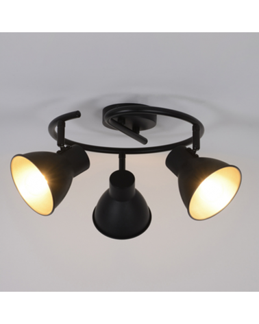 Ceiling lamp 3 spotlights 40cm in black metal adjustable lampshades E14 40W