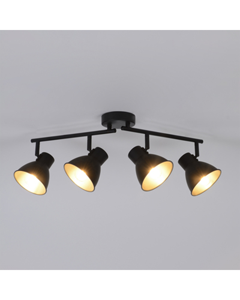 Strip 4 spotlight 72cm metal black finish adjustable lampshades E14 40W