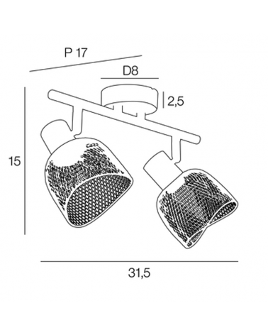 Strip 2 spotlights 31.5cm metal screen grid E14 25W
