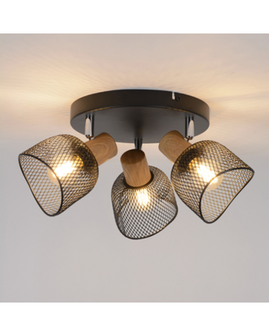 Circular metal ceiling lamp 3 spotlights 22cm metal screens grid E14 25W
