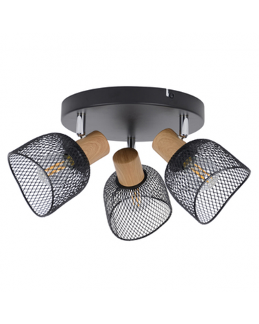 Plafón circular metal 3 focos 22cm pantallas metálicas rejilla E14 25W