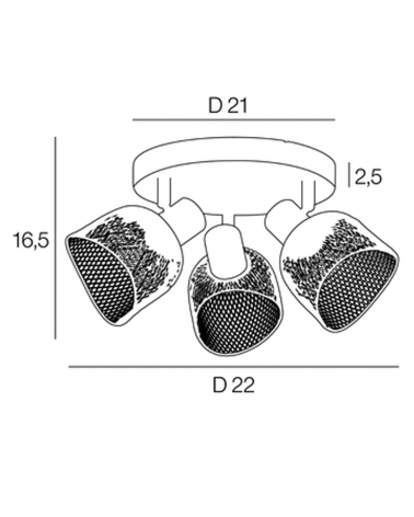 Plafón circular metal 3 focos 22cm pantallas metálicas rejilla E14 25W