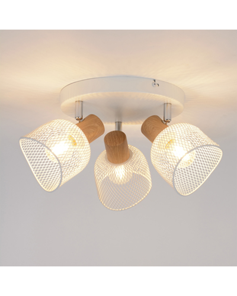 Circular metal ceiling lamp 3 spotlights 22cm metal screens grid E14 25W