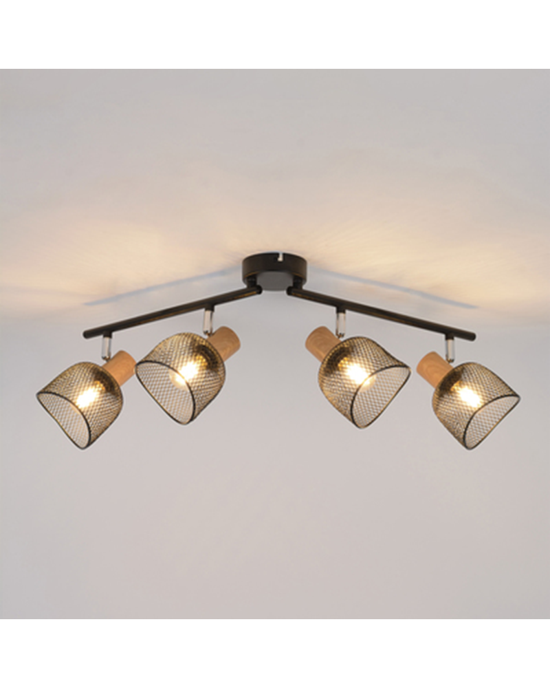 Strip 4 spotlights 22cm metal screens grid E14 25W