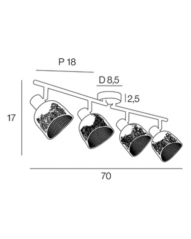 Strip 4 spotlights 22cm metal screens grid E14 25W